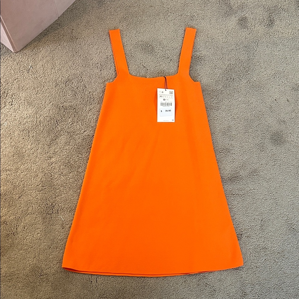 Zara Orange Square-Neck Mini Dress
